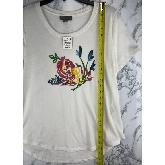 Style & Co Womens Small / Medium (See Measurements) Perf Tee White Graphic Tee - Picture 3 of 9